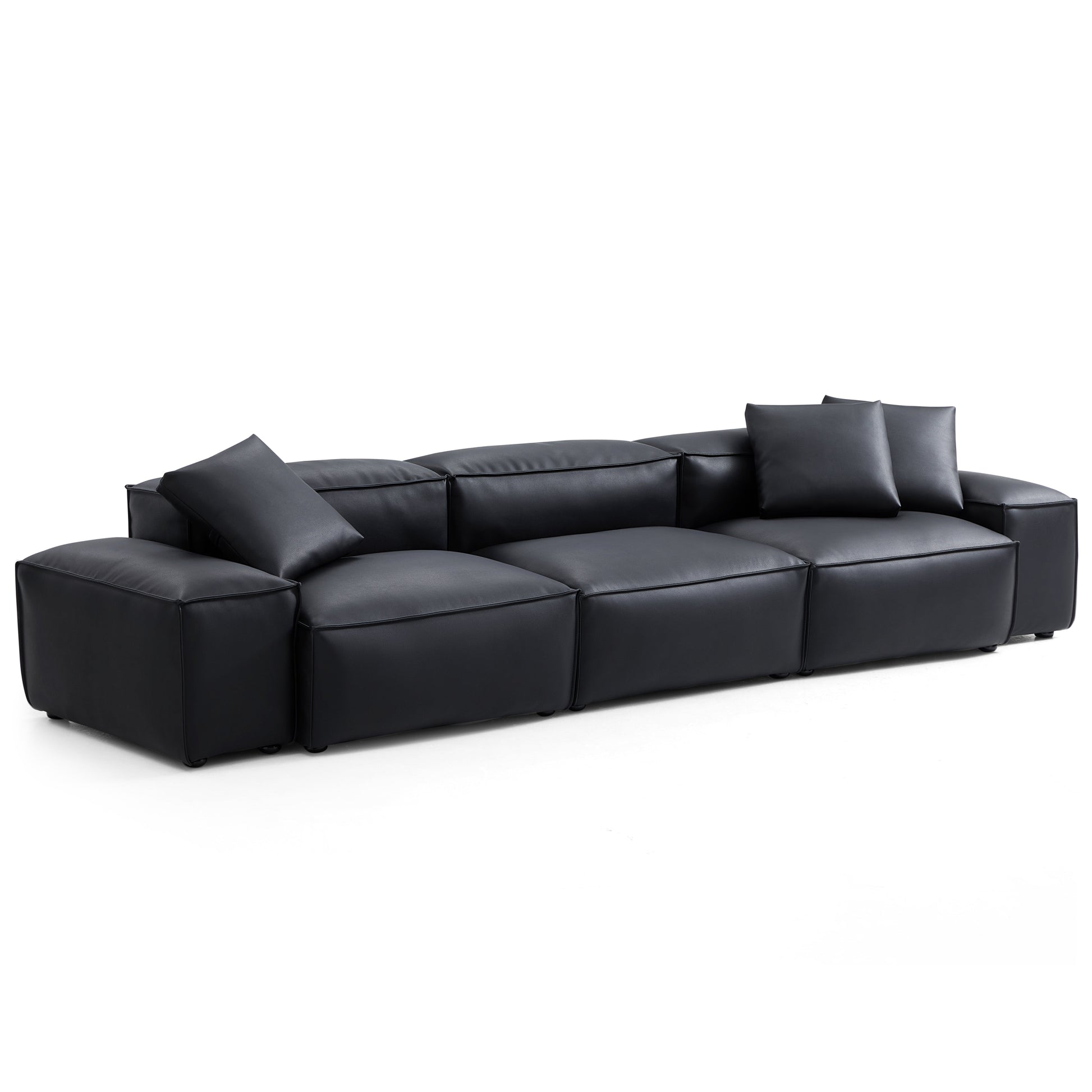 Flex Modular Brown Genuine Leather Sofa-Black-142.9"-Low