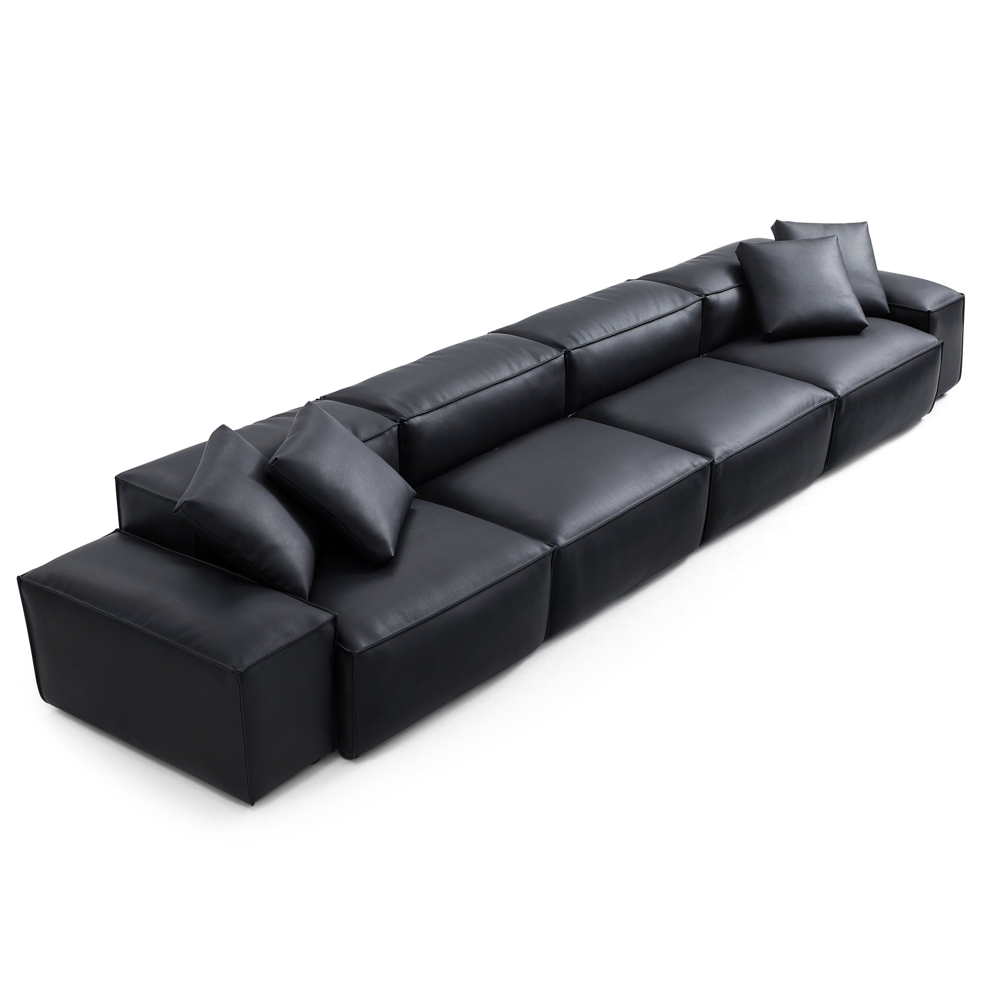 Flex Modular Brown Genuine Leather Sofa-Black-180.3"-Low