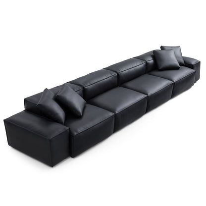 Flex Modular Brown Genuine Leather Sofa-Black-180.3"-Low