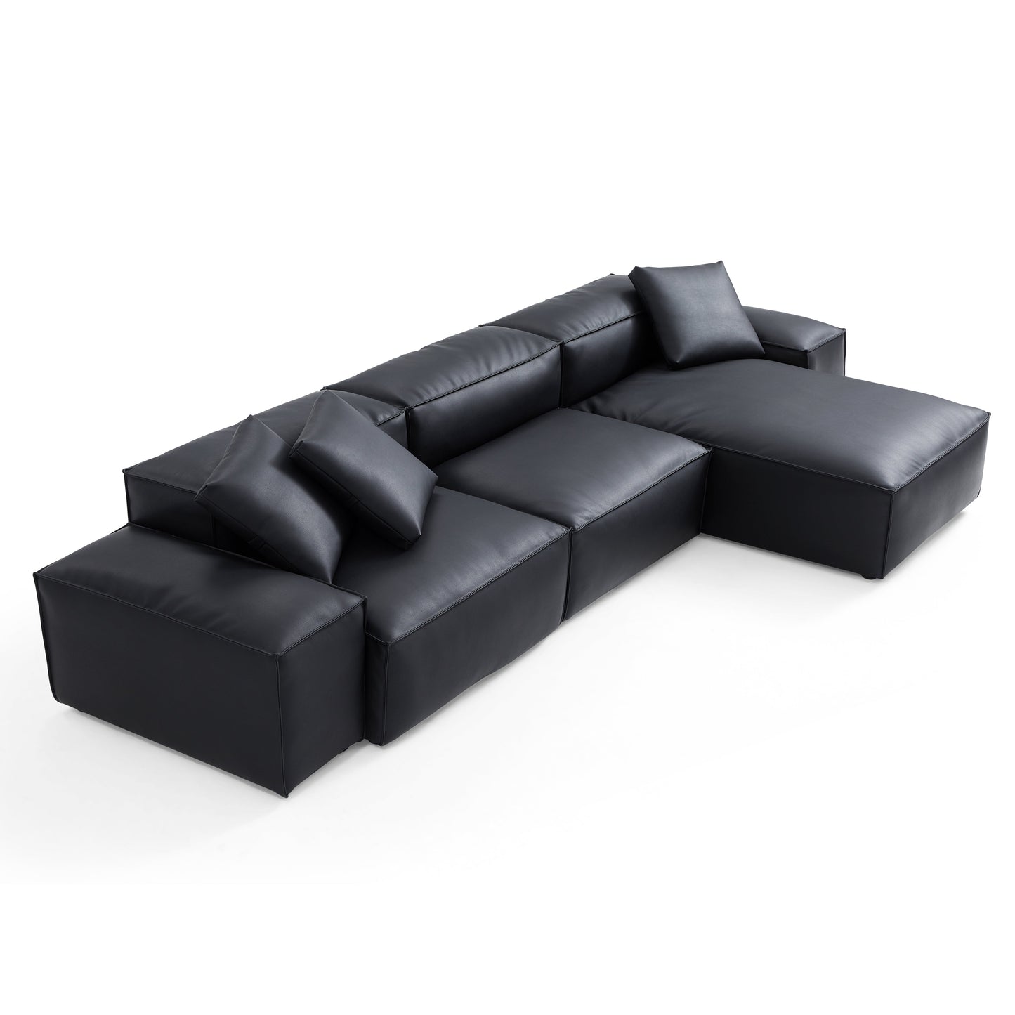 Canapé d'angle modulaire Cube en cuir véritable noir