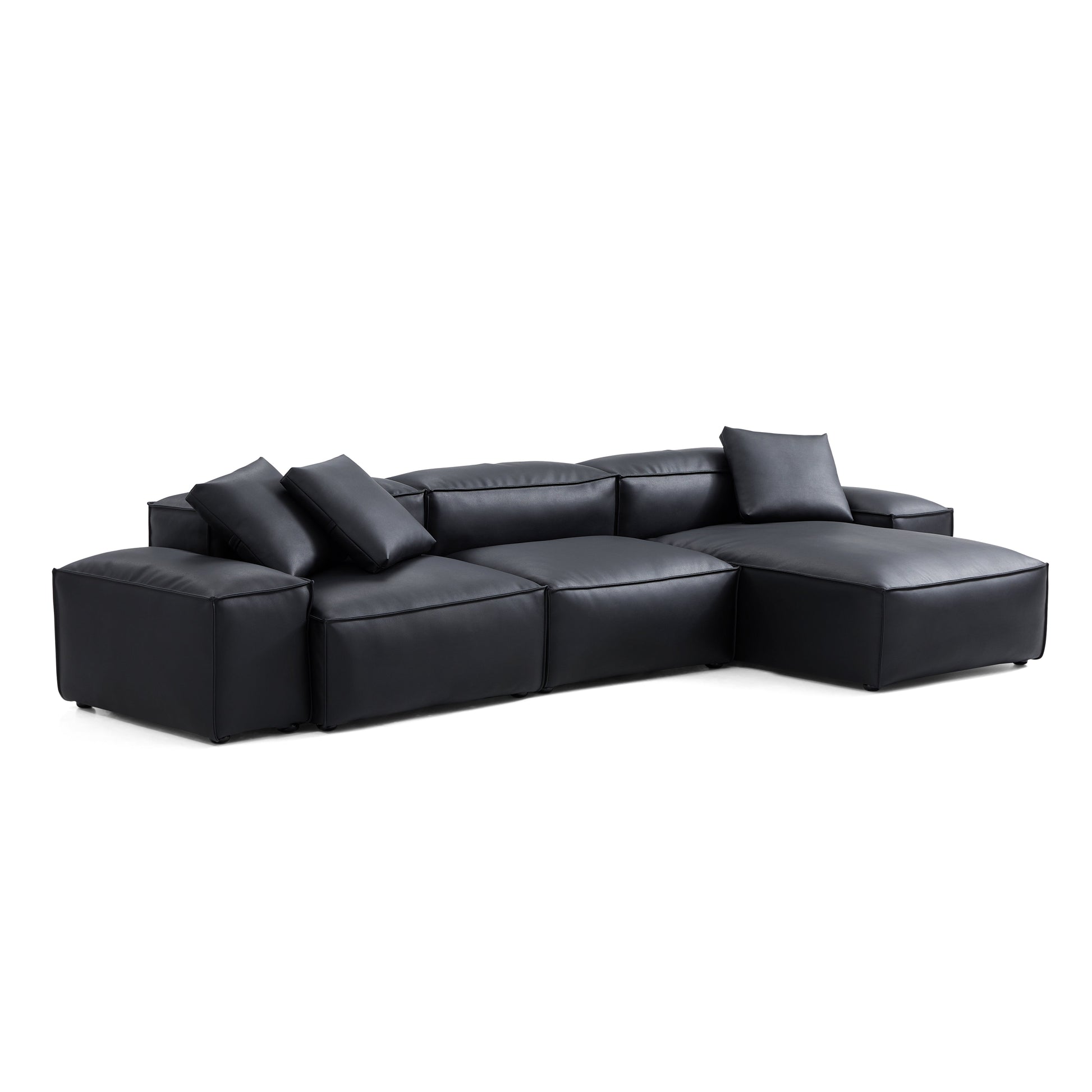 Flex Modular Brown Genuine Leather Sectional-Black-142.9″-Low