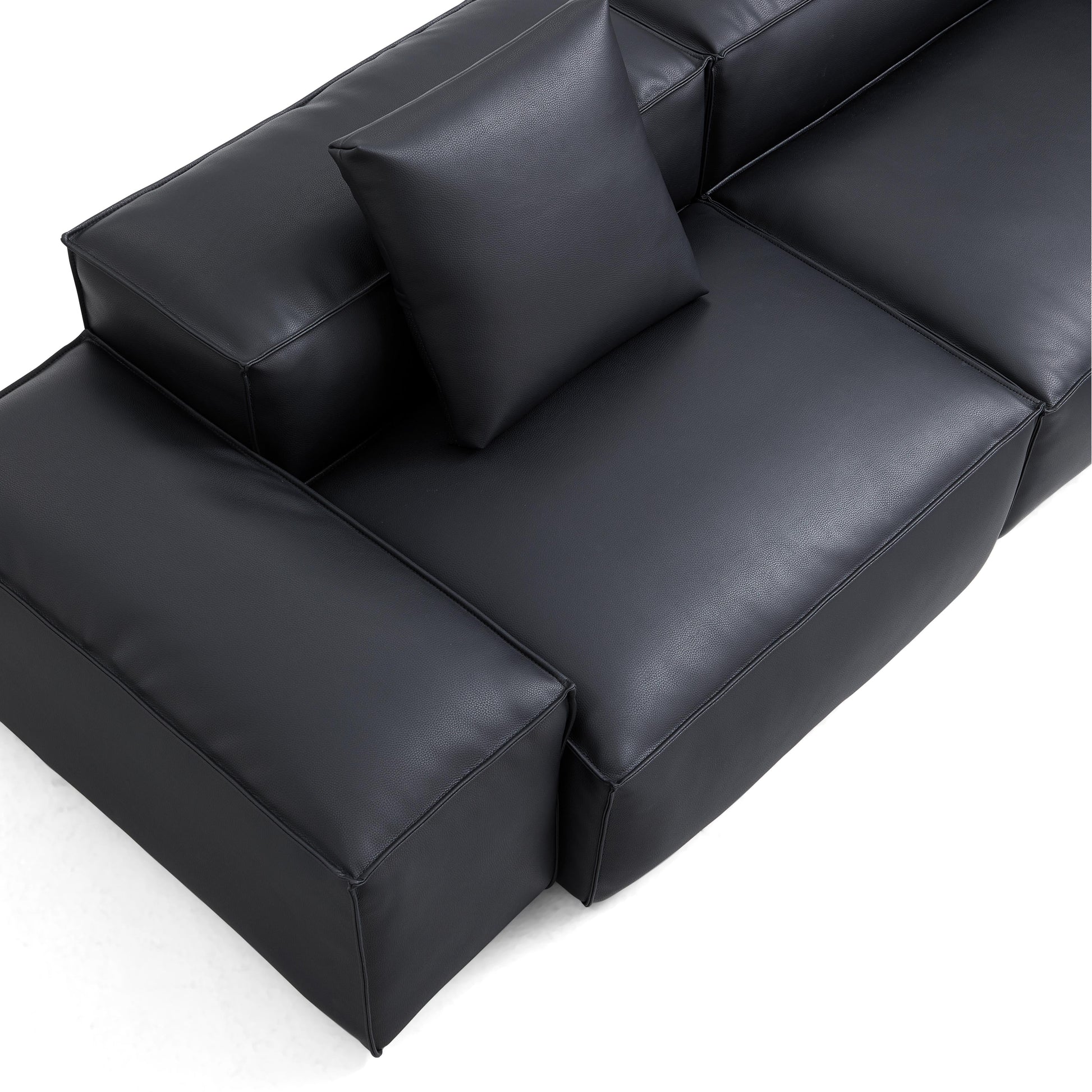 Flex Modular Black Genuine Leather Sofa-Black