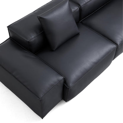 Flex Modular Black Genuine Leather Sofa-Black