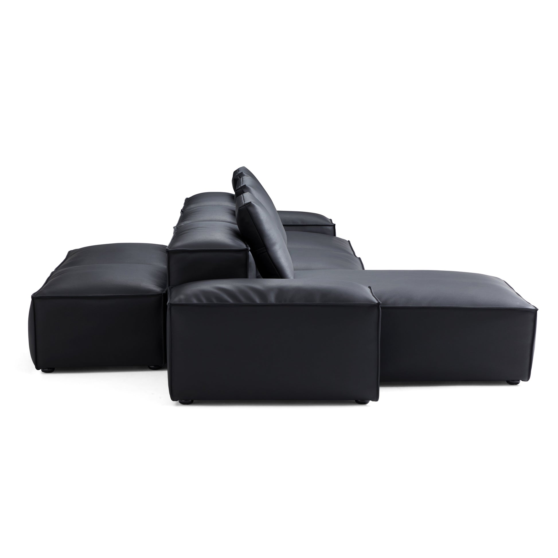 Flex Modular Brown Genuine Leather Double Sided Sectional-Black-142.9"-Low