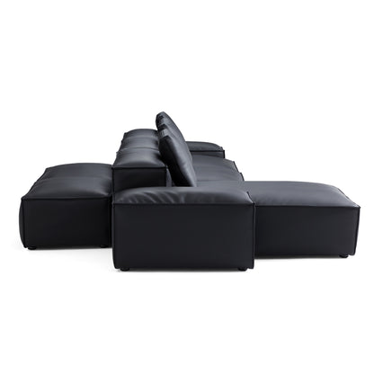 Flex Modular Brown Genuine Leather Double Sided Sectional-Black-142.9"-Low