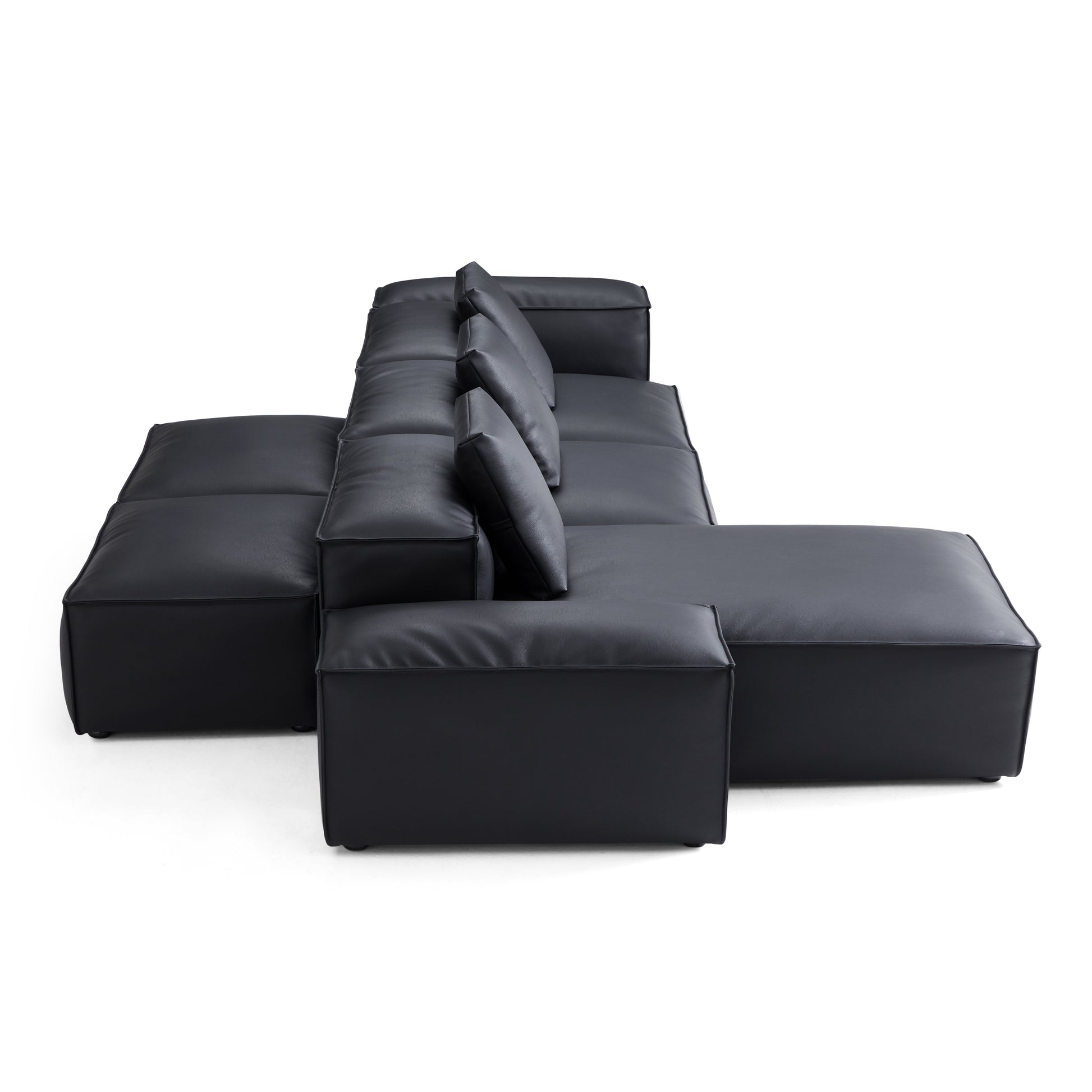 Flex Modular Brown Genuine Leather Double Sided Sectional-Black-142.9"-Low & High