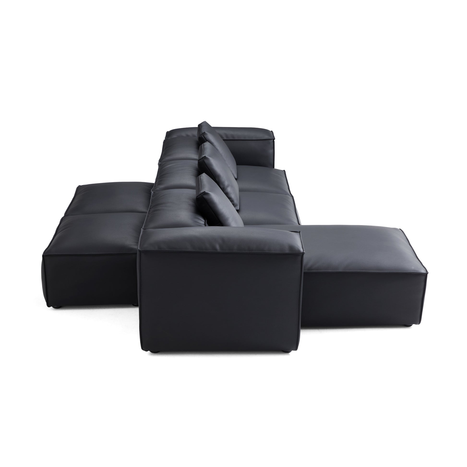 Flex Modular Brown Genuine Leather Double Sided Sectional-Black-142.9"-High