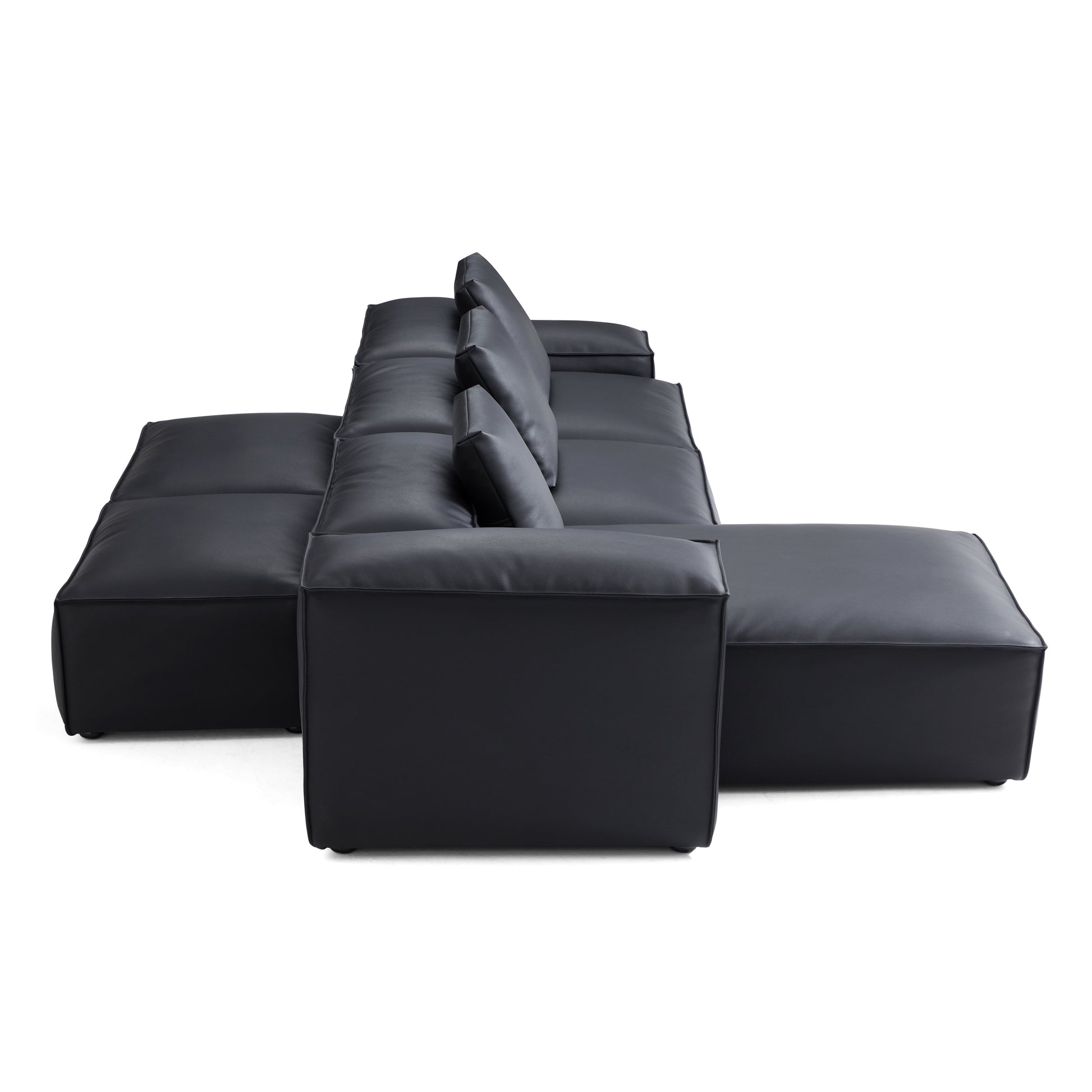 Flex Modular Brown Genuine Leather Double Sided Sectional-Black-142.9"-Low & High