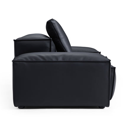 Flex Modular Black Genuine Leather Armchair-Black