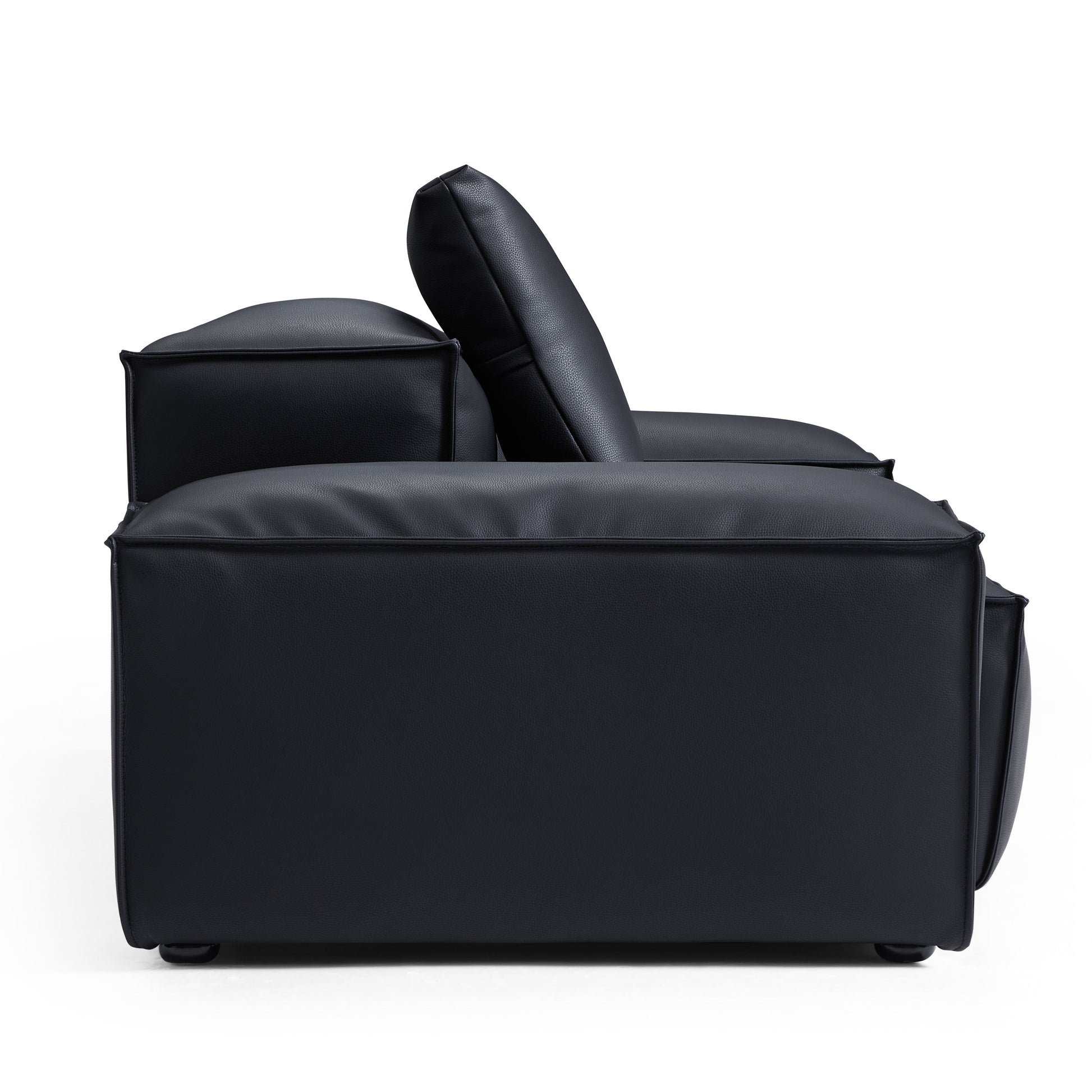 Flex Modular Black Genuine Leather Armchair-Black