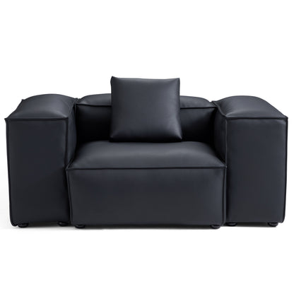 Flex Modular Brown Genuine Leather Armchair-Black-68.1"-High
