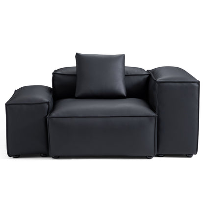 Flex Modular Brown Genuine Leather Armchair-Black-68.1"-Low & High