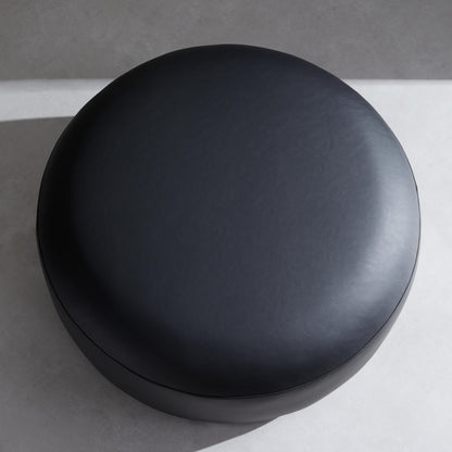 Monolith Round Black Leather Ottoman-Black