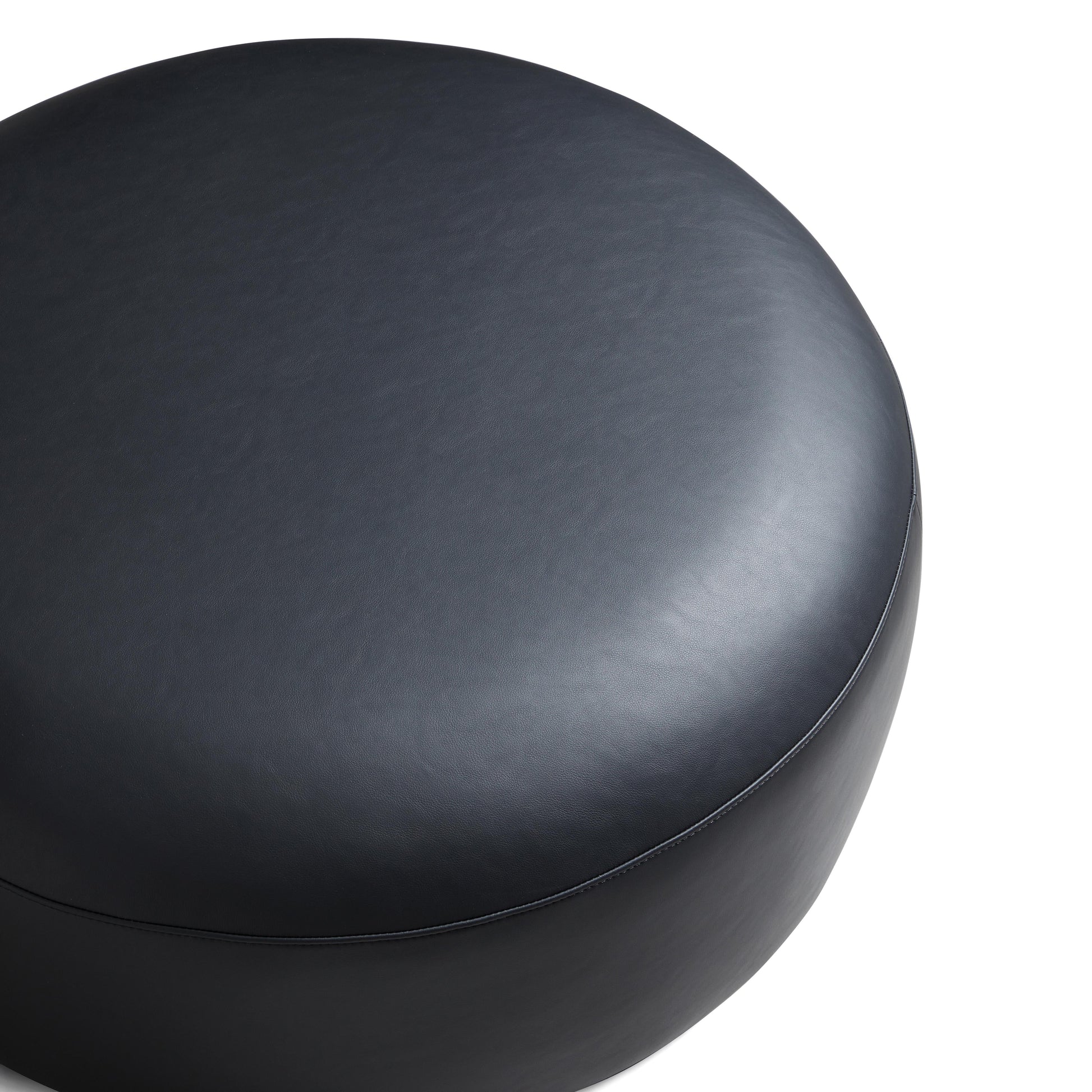 Monolith Round Black Leather Ottoman-Black