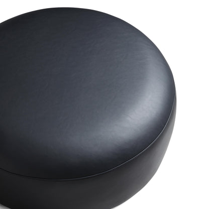 Monolith Round Black Leather Ottoman-Black
