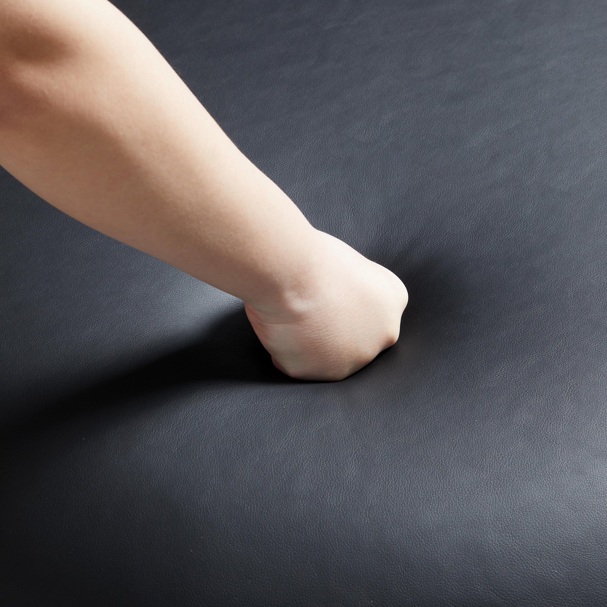 Monolith Round Black Leather Ottoman-Black