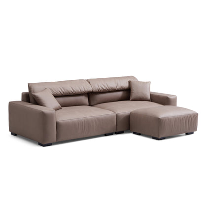 Chestnut Brown Leather Sofa and Ottoman-Brown-108.6"
