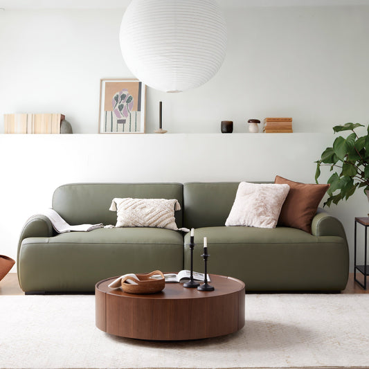 Brenley Modern Italian Leather Sofa-Olive