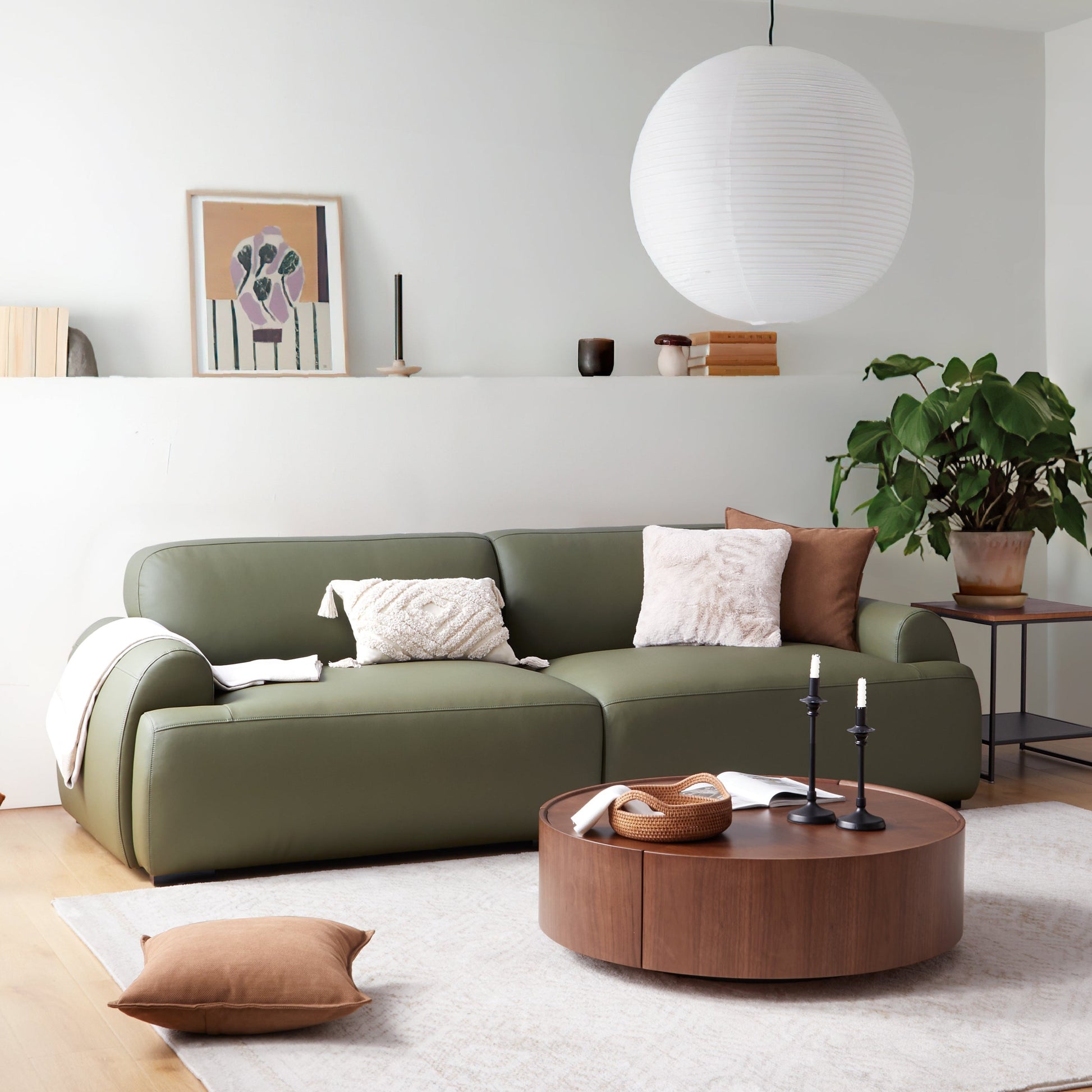 Brenley Modern Italian Leather Sofa-Olive