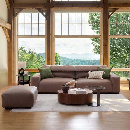 Chestnut Brown Leather Sofa and Ottoman-Brown