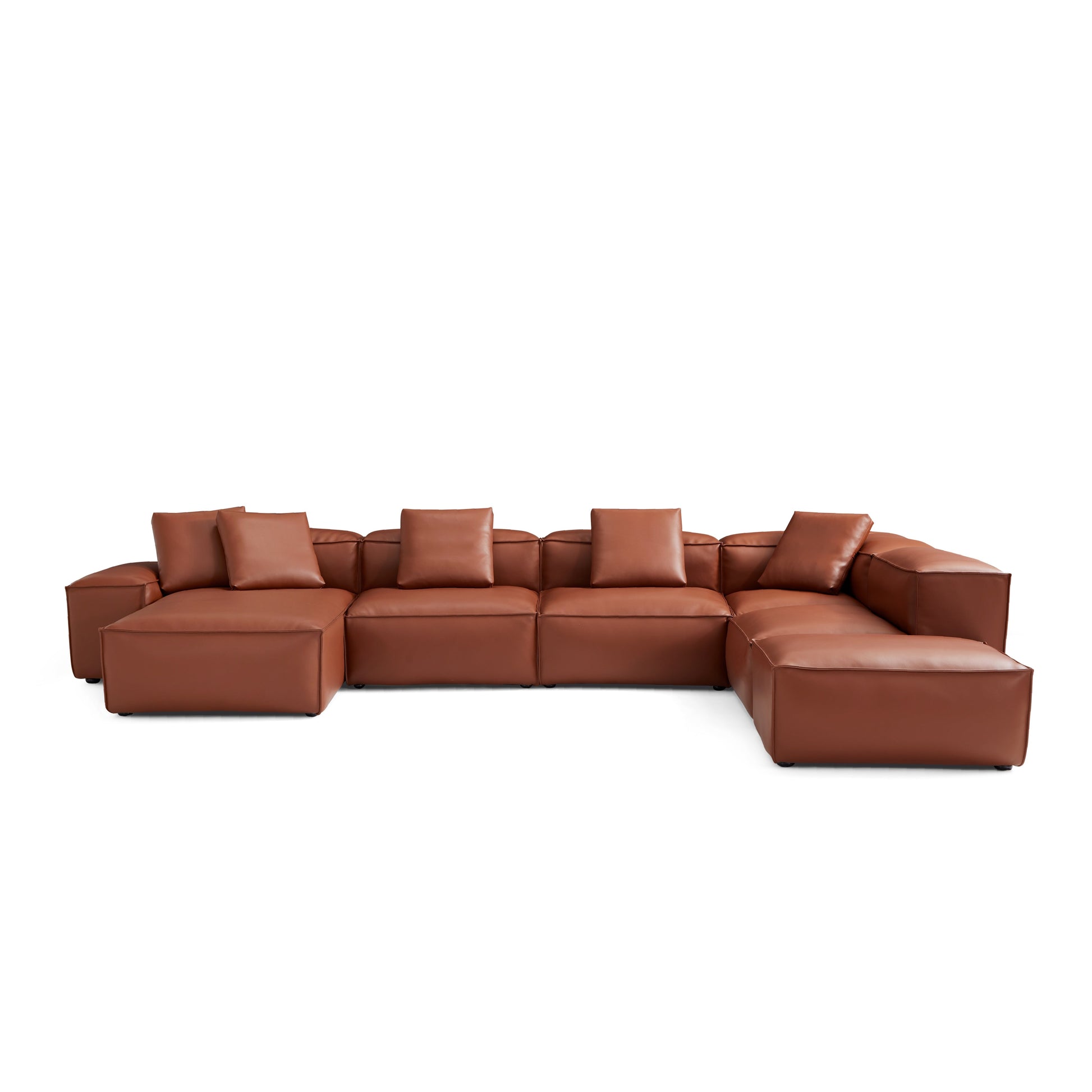 Cube Modular Brown Genuine Leather U Shaped Sectional-Brown