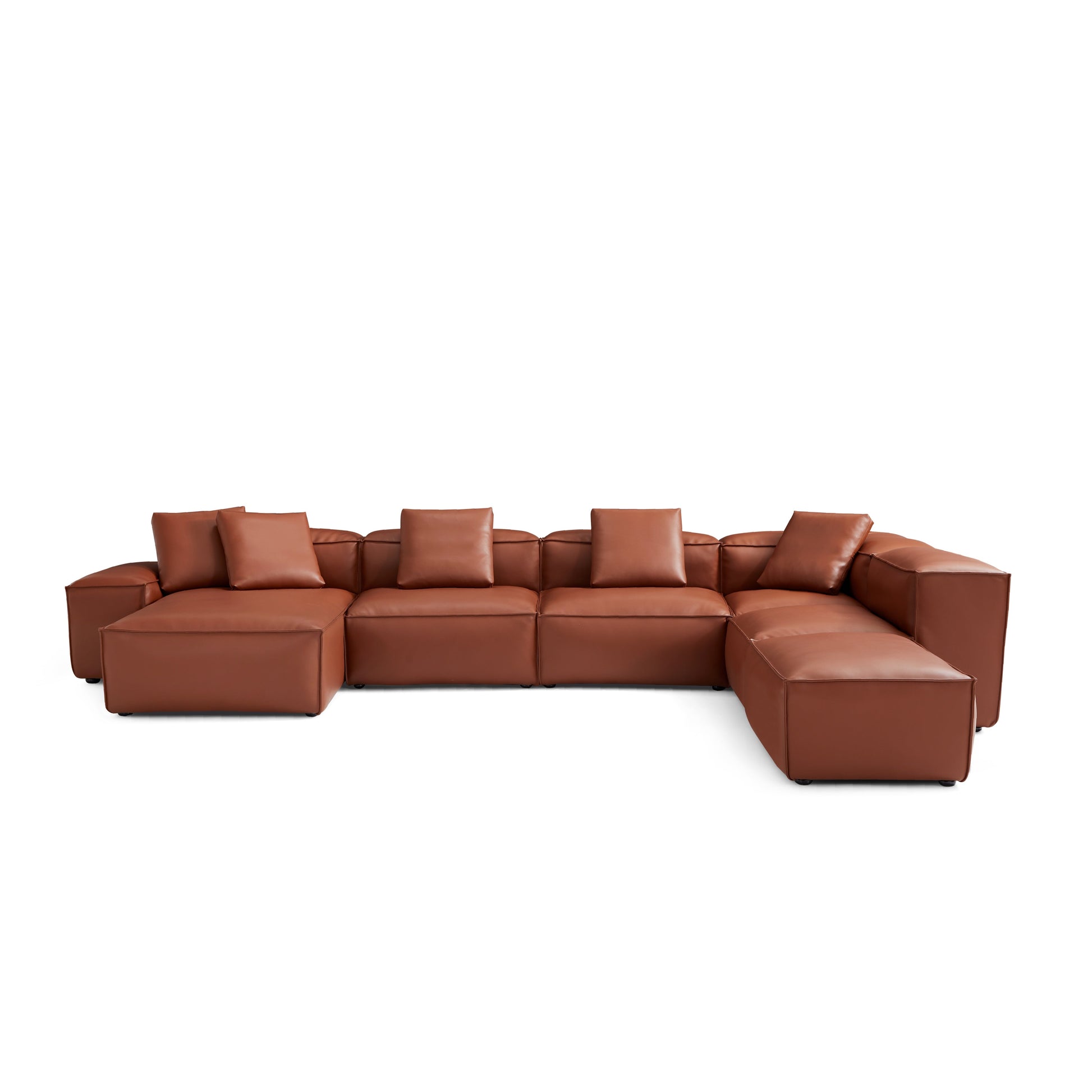 Cube Modular Brown Genuine Leather U Shaped Sectional-Brown