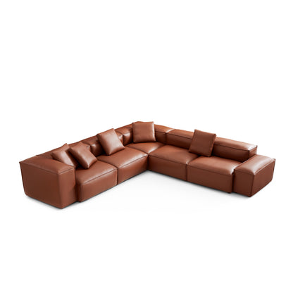 Cube Modular Brown Genuine Leather Corner Sectional-Brown