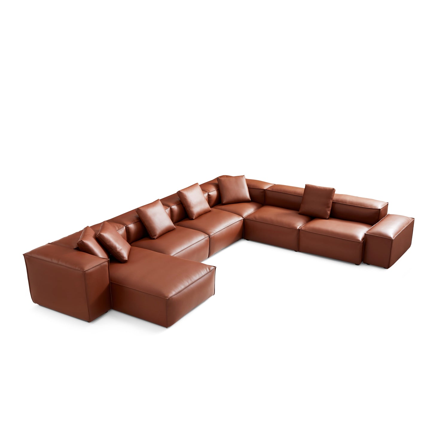 Cube Modular Brown Genuine Leather U Shaped Sectional-Brown