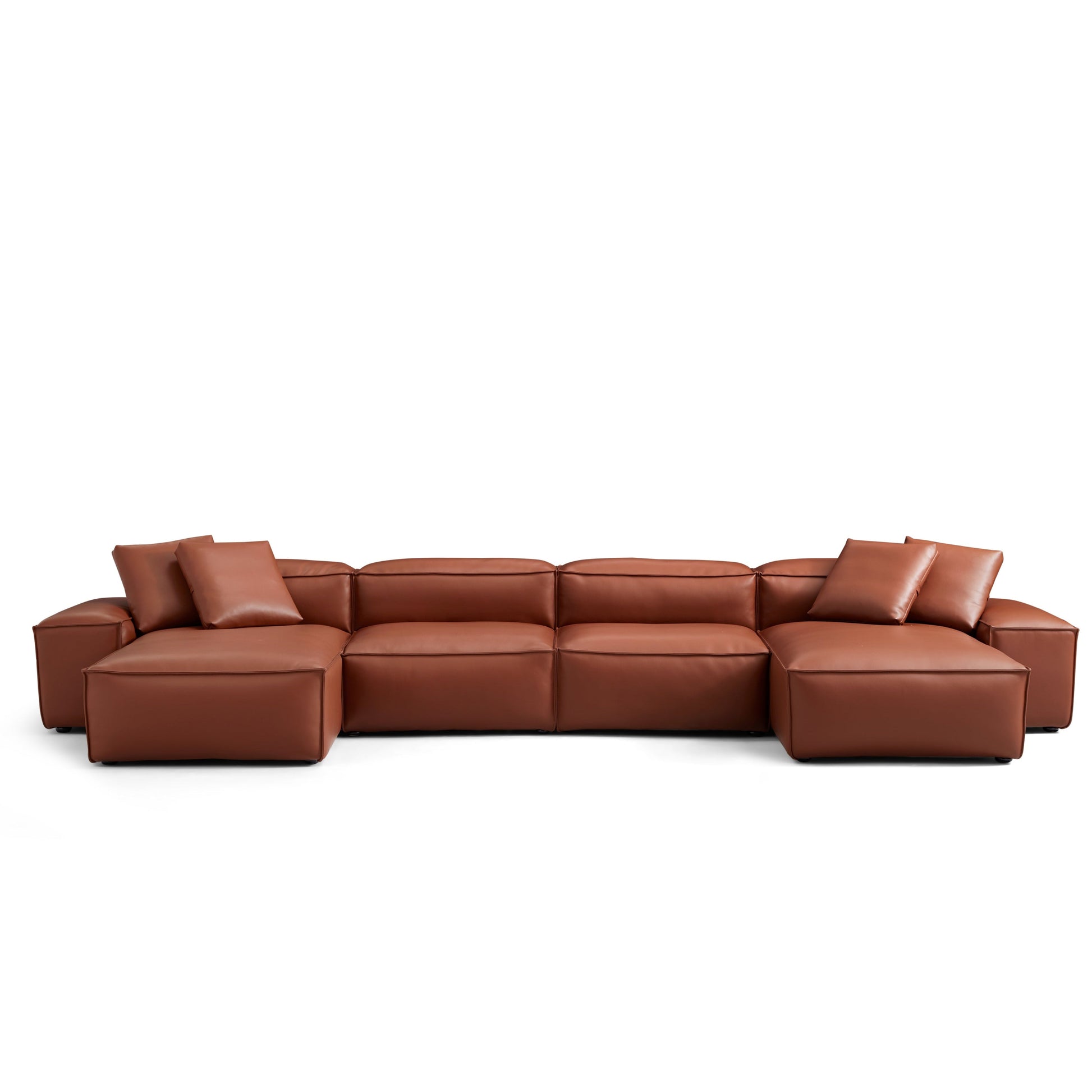 Cube Modular Brown Genuine Leather U Shaped Sectional-Brown