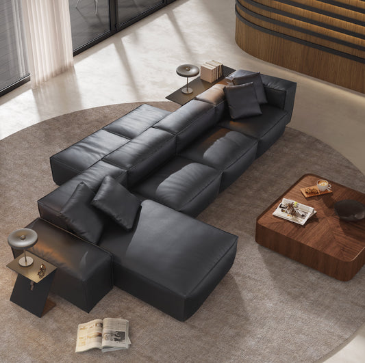Flex Modular Brown Genuine Leather Double Sided Sectional-Black