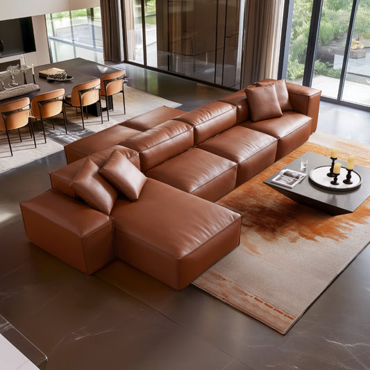 Cube Modular Brown Genuine Leather Double Sided Sectional