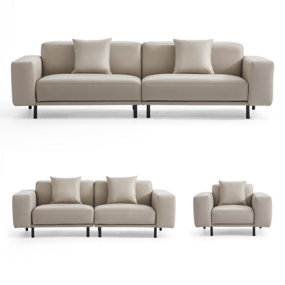 Noble Dark Gray Leather Sofa Set-Beige