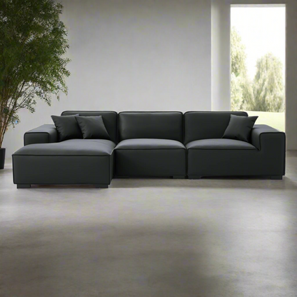 Domus Modular Black Leather Sectional Sofa-Black