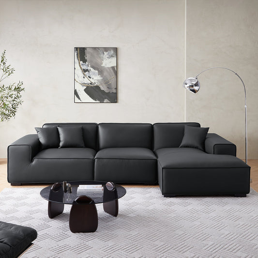Domus Modular Black Leather Sectional Sofa-Black