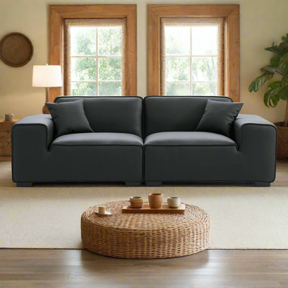Domus Modular Black Leather Sofa-Black-94.5″