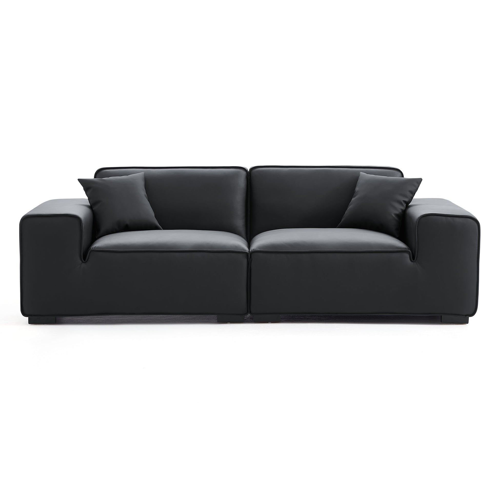 Domus Modular Black Leather Sofa Set-Black-94.5″