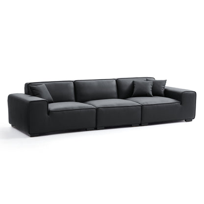 Domus Modular Black Leather Sofa Set-Black-129.9″