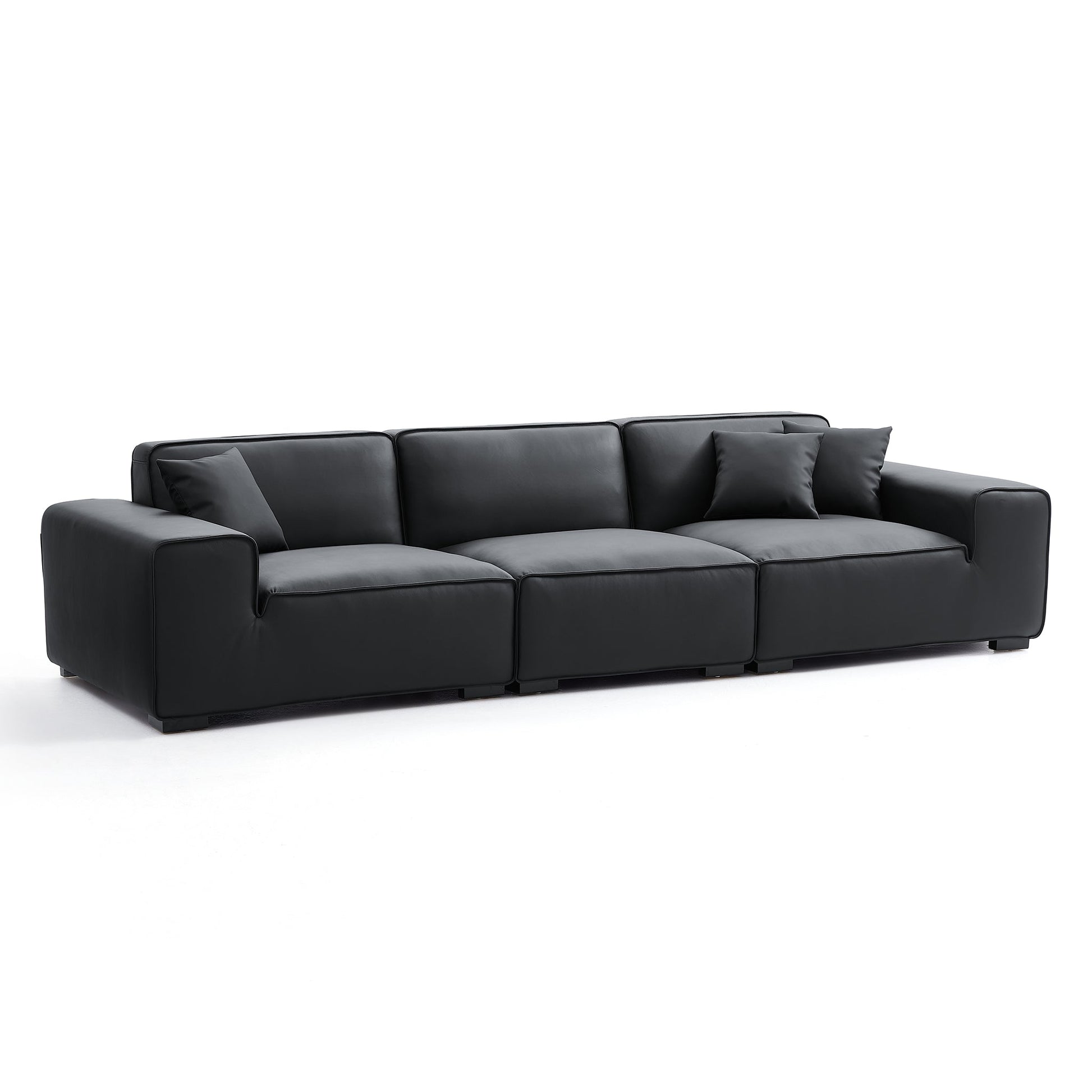 Domus Modular Black Leather Sofa Set-Black-129.9″
