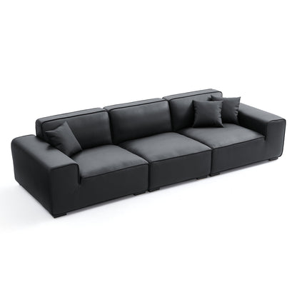 Domus Modular Khaki Leather Sofa-Black-129.9"