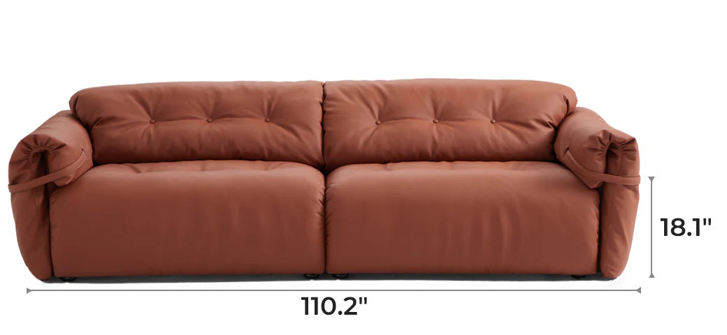 Butter Tufted Reddish Brown Genuine Leather Sofa