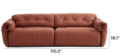 Butter Tufted Reddish Brown Genuine Leather Sofa