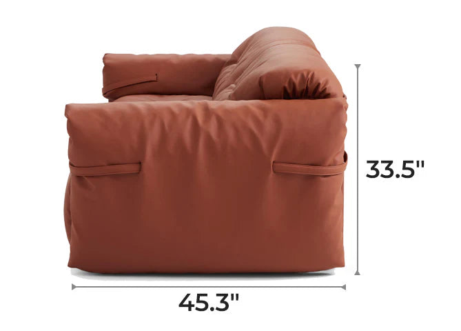 Butter Tufted Reddish Brown Genuine Leather Sofa