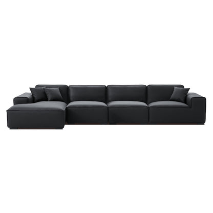 Domus Modular Black Leather Sectional Sofa-Black-161.4"-Facing Left