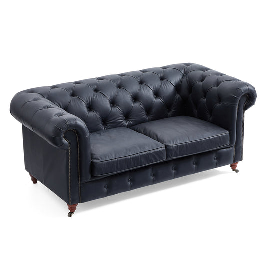 Durango Chesterfield Top Grain Leather Tufted Sofa-Black