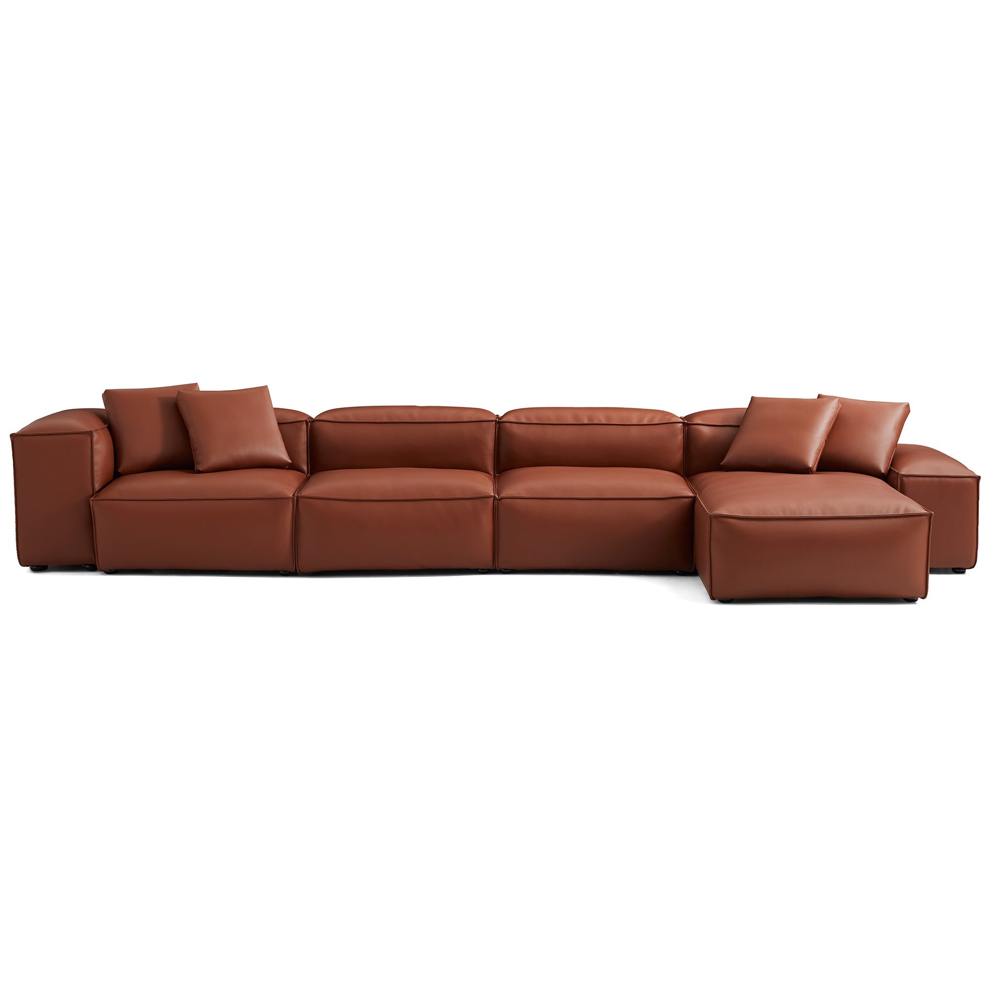 Cube Modular Brown Genuine Leather Sectional-Brown-180.3"-Low & High
