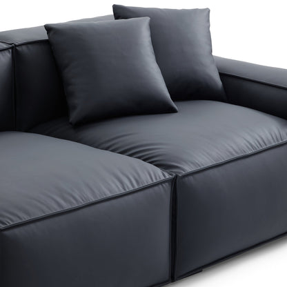 Geometry Minimalist Black Leather Sofa-Black
