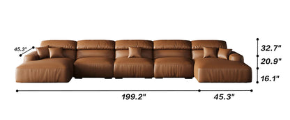 Chestnut Brown Leather Double Chaise Sectional