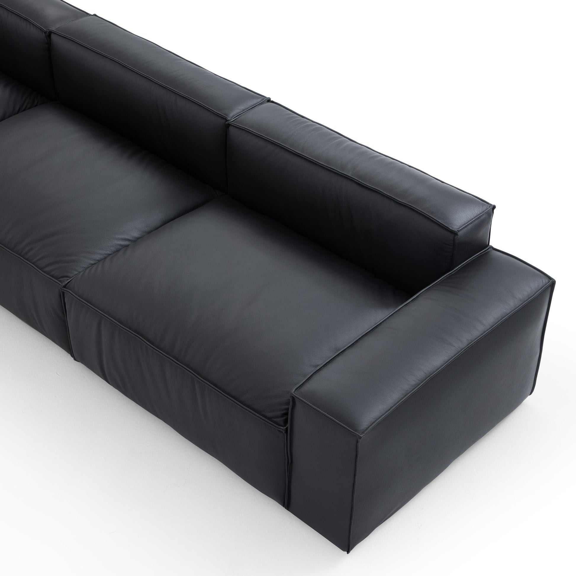 Luxury Minimalist Black Leather Sectional-Black