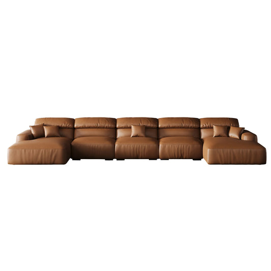 Chestnut Brown Leather Double Chaise Sectional