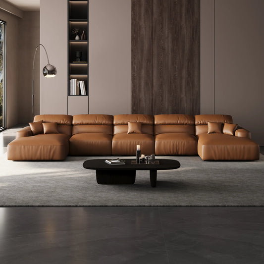 Chestnut Brown Leather Double Chaise Sectional